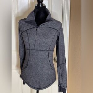 Lululemon Top Base Runner 1/2 Zip Pullover Grey Heathered Herringbone Women's 4‌